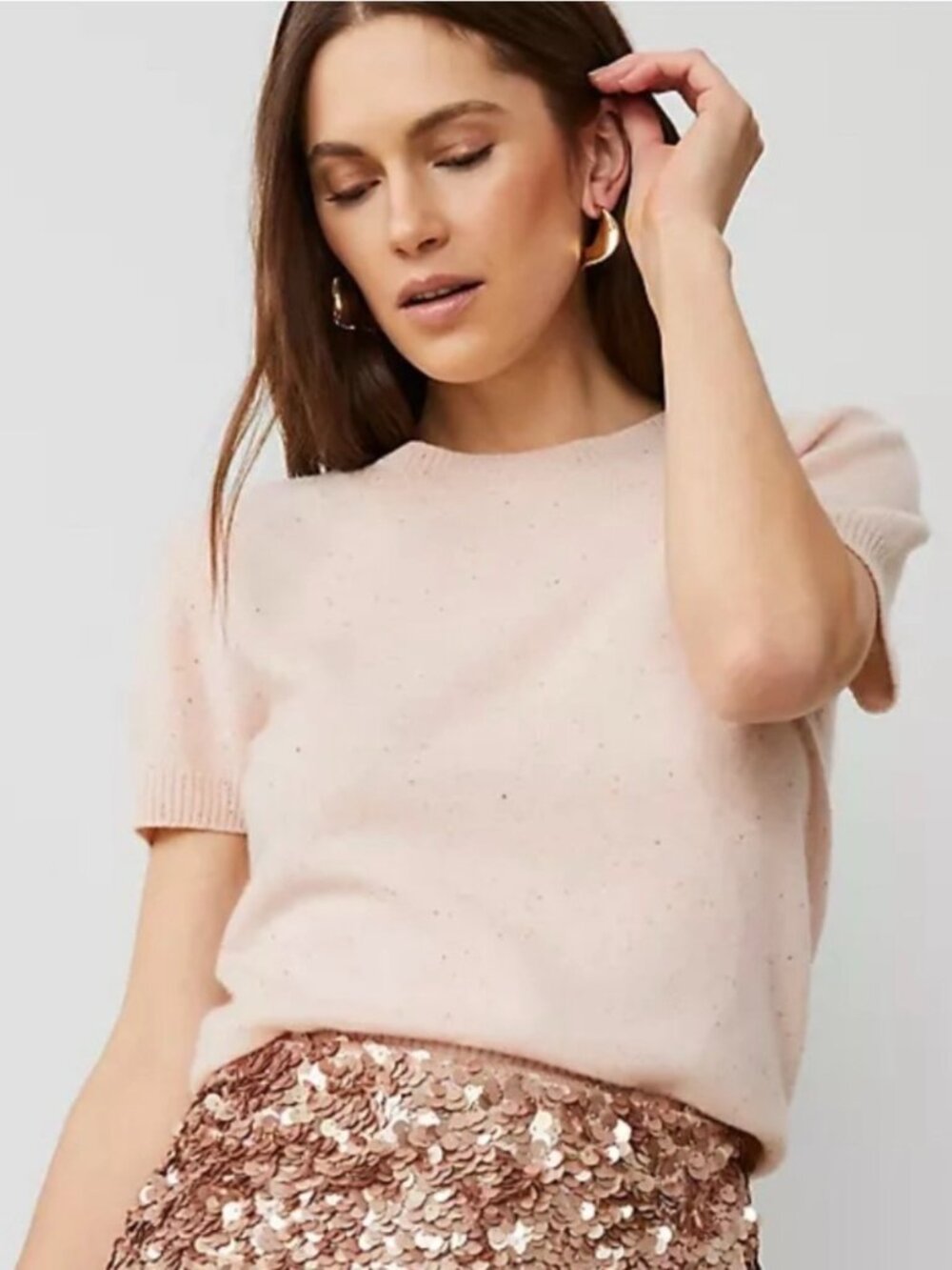 Ann Taylor 100% Cashmere Sweater Tee Soft Blush Pink Size Medium NWT